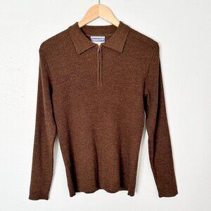 Vintage Pendleton Knockabouts Wool Blend Brown Ribbed 1/4 Zip Sweater Small